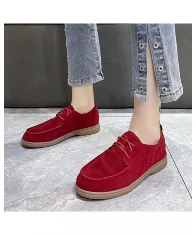 Suede Flat Front Lace Up Casual Flock Single Shoes Causal Shoes Womens Sandals No Heels Red $11.14 Sandals