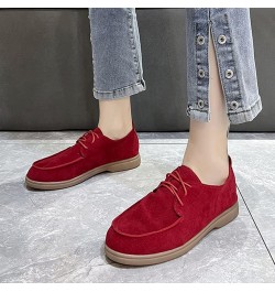 Suede Flat Front Lace Up Casual Flock Single Shoes Causal Shoes Womens Sandals No Heels Red $11.14 Sandals