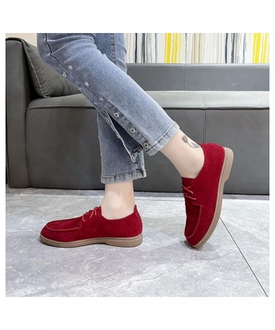 Suede Flat Front Lace Up Casual Flock Single Shoes Causal Shoes Womens Sandals No Heels Red $11.14 Sandals