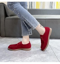 Suede Flat Front Lace Up Casual Flock Single Shoes Causal Shoes Womens Sandals No Heels Red $11.14 Sandals