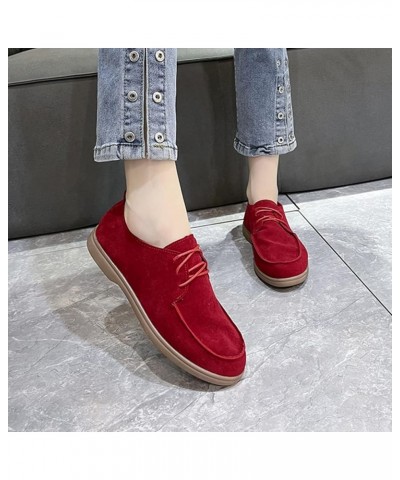 Suede Flat Front Lace Up Casual Flock Single Shoes Causal Shoes Womens Sandals No Heels Red $11.14 Sandals