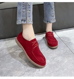 Suede Flat Front Lace Up Casual Flock Single Shoes Causal Shoes Womens Sandals No Heels Red $11.14 Sandals