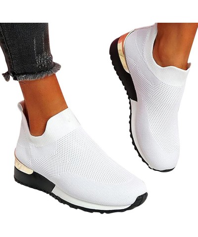 Women's Solid Color Mesh Knitted Single Shoes Summer Flat Heel Elastic Fabric Comfortable Casual Sports Shoes White $13.72 Fa...