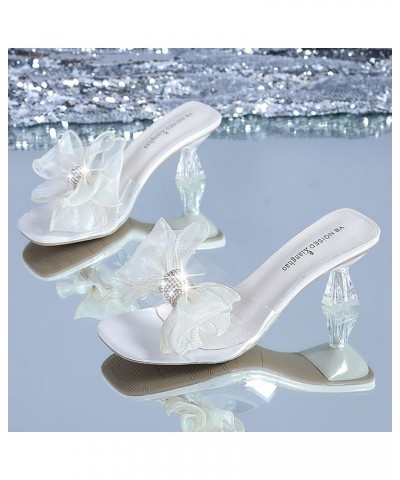 Slide Summer Sandals with Heels for Women Trendy Bowknot Dressy Butterfly Work Office Spring 2024 Ladies Western Cute White $...