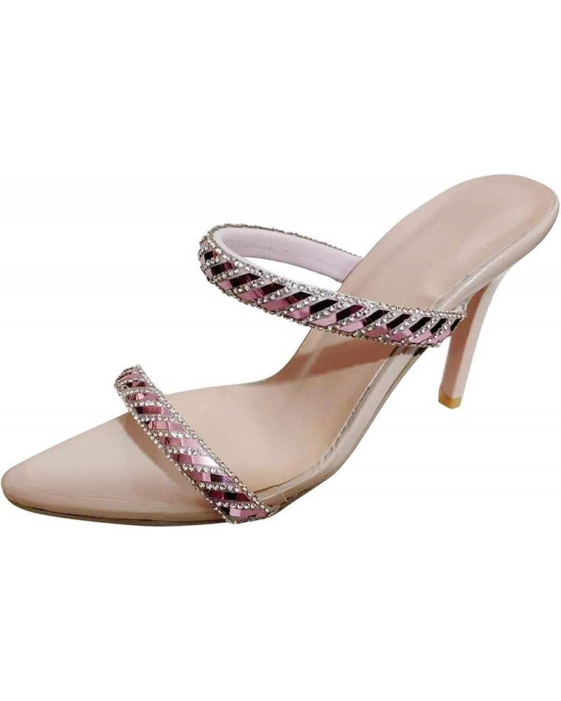 Ladies Fashion Summer Color Leather Rhinestone Decorative Pointed Thin High Heeled Sandals Jelly Sandals for Women Pink $23.5...