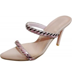 Ladies Fashion Summer Color Leather Rhinestone Decorative Pointed Thin High Heeled Sandals Jelly Sandals for Women Pink $23.5...