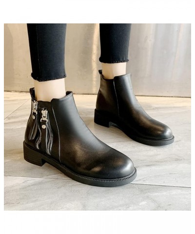 Fashion Women Artificial Leather Solid Color Autumn Thick Sole Square Heels Zpper Wide Width Boots for Women Low Black $23.88...