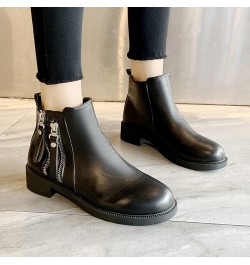 Fashion Women Artificial Leather Solid Color Autumn Thick Sole Square Heels Zpper Wide Width Boots for Women Low Black $23.88...