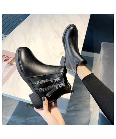 Fashion Women Artificial Leather Solid Color Autumn Thick Sole Square Heels Zpper Wide Width Boots for Women Low Black $23.88...