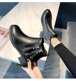 Fashion Women Artificial Leather Solid Color Autumn Thick Sole Square Heels Zpper Wide Width Boots for Women Low Black $23.88...