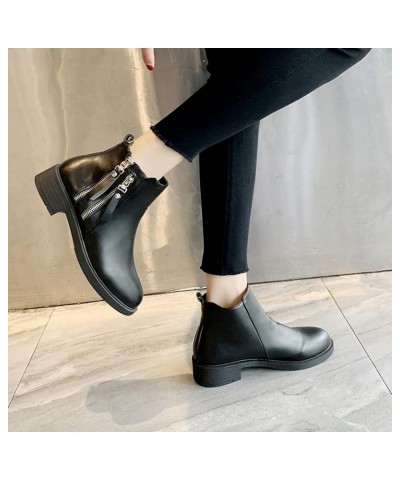 Fashion Women Artificial Leather Solid Color Autumn Thick Sole Square Heels Zpper Wide Width Boots for Women Low Black $23.88...