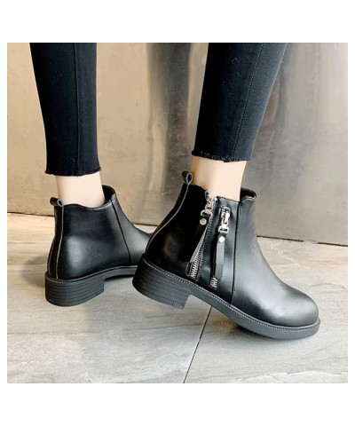 Fashion Women Artificial Leather Solid Color Autumn Thick Sole Square Heels Zpper Wide Width Boots for Women Low Black $23.88...