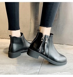 Fashion Women Artificial Leather Solid Color Autumn Thick Sole Square Heels Zpper Wide Width Boots for Women Low Black $23.88...