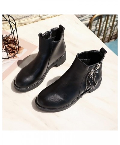 Fashion Women Artificial Leather Solid Color Autumn Thick Sole Square Heels Zpper Wide Width Boots for Women Low Black $23.88...