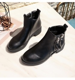 Fashion Women Artificial Leather Solid Color Autumn Thick Sole Square Heels Zpper Wide Width Boots for Women Low Black $23.88...