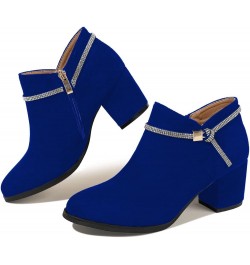 Women Round Toe Ankle Boots Block Mid Heel Booties Rhinestone Strap Comfy Fall Winter Shoes Size 4-15 US Royal Blue $45.10 Boots