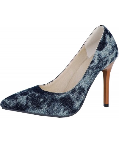 Women's Slip-on Dress Shoes Fashion Thin Heel Pumps Dark Blue $23.51 Pumps