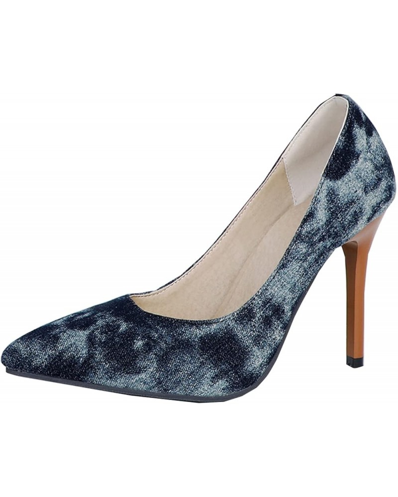 Women's Slip-on Dress Shoes Fashion Thin Heel Pumps Dark Blue $23.51 Pumps