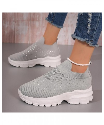 Ladies Fashion Breathable Mesh Rhinestone Decorative Thick Sole Casual Sports Shoes Women's Wedge Sneaker Grey $17.68 Fashion...