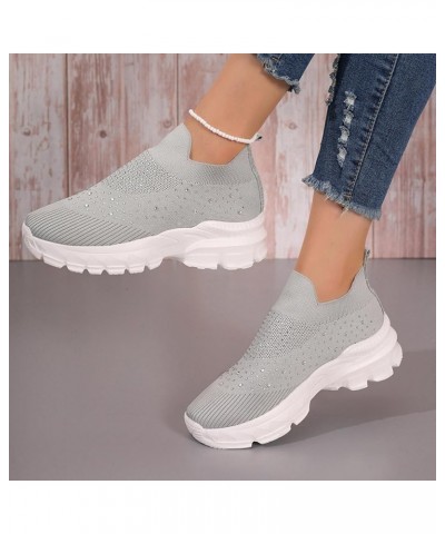 Ladies Fashion Breathable Mesh Rhinestone Decorative Thick Sole Casual Sports Shoes Women's Wedge Sneaker Grey $17.68 Fashion...