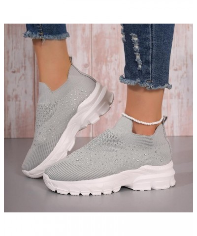 Ladies Fashion Breathable Mesh Rhinestone Decorative Thick Sole Casual Sports Shoes Women's Wedge Sneaker Grey $17.68 Fashion...