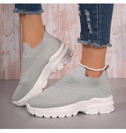 Ladies Fashion Breathable Mesh Rhinestone Decorative Thick Sole Casual Sports Shoes Women's Wedge Sneaker Grey $17.68 Fashion...