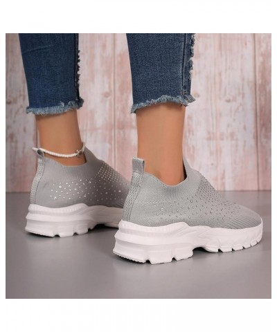 Ladies Fashion Breathable Mesh Rhinestone Decorative Thick Sole Casual Sports Shoes Women's Wedge Sneaker Grey $17.68 Fashion...