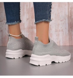 Ladies Fashion Breathable Mesh Rhinestone Decorative Thick Sole Casual Sports Shoes Women's Wedge Sneaker Grey $17.68 Fashion...