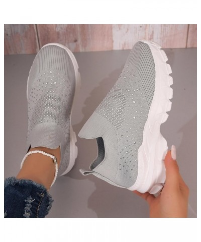 Ladies Fashion Breathable Mesh Rhinestone Decorative Thick Sole Casual Sports Shoes Women's Wedge Sneaker Grey $17.68 Fashion...