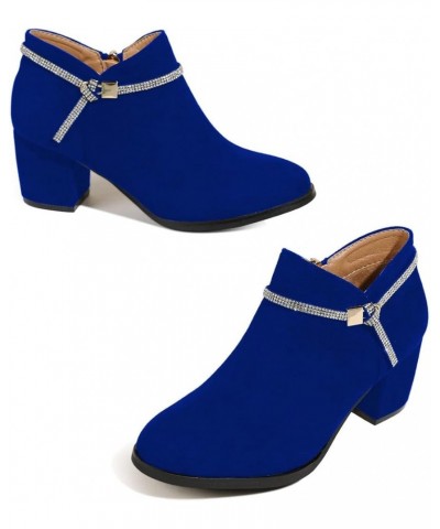 Women Round Toe Ankle Boots Block Mid Heel Booties Rhinestone Strap Comfy Fall Winter Shoes Size 4-15 US Royal Blue $45.10 Boots