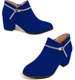 Women Round Toe Ankle Boots Block Mid Heel Booties Rhinestone Strap Comfy Fall Winter Shoes Size 4-15 US Royal Blue $45.10 Boots