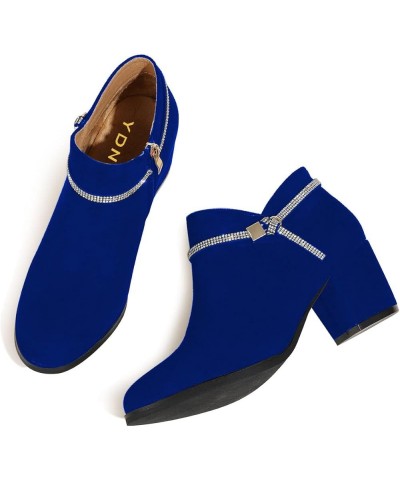 Women Round Toe Ankle Boots Block Mid Heel Booties Rhinestone Strap Comfy Fall Winter Shoes Size 4-15 US Royal Blue $45.10 Boots