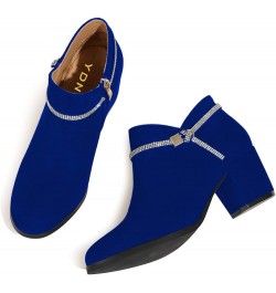 Women Round Toe Ankle Boots Block Mid Heel Booties Rhinestone Strap Comfy Fall Winter Shoes Size 4-15 US Royal Blue $45.10 Boots