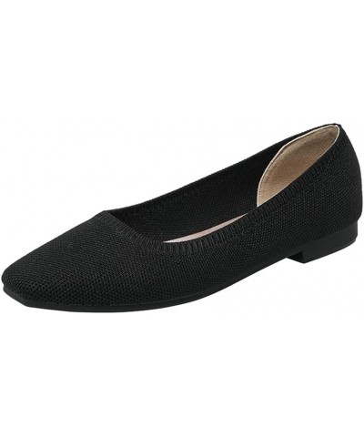 Women's Slip On Flats Square Toe Flexible Walking Shoes Classic Comfort Knitted Ladies Ballet Flats Shoes Black $22.03 Flats