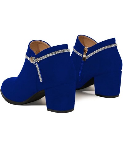 Women Round Toe Ankle Boots Block Mid Heel Booties Rhinestone Strap Comfy Fall Winter Shoes Size 4-15 US Royal Blue $45.10 Boots