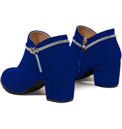 Women Round Toe Ankle Boots Block Mid Heel Booties Rhinestone Strap Comfy Fall Winter Shoes Size 4-15 US Royal Blue $45.10 Boots