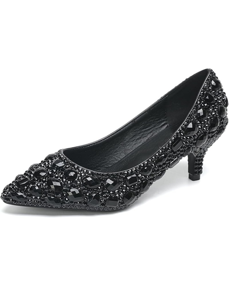 Rhinestone Wedding Shoes for Women Slip on Party Evening Pumps Yy26 Black 5cm Heel $26.84 Pumps