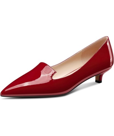 Womens Low Kitten Heel Pointed Toe Pumps Slip-on Casual Dress Patent Leather 1.2 Inches Shoes Burgundy Red $32.95 Pumps