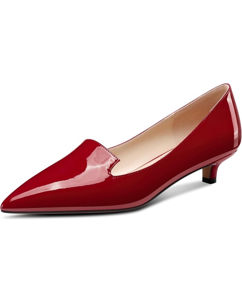 Womens Low Kitten Heel Pointed Toe Pumps Slip-on Casual Dress Patent Leather 1.2 Inches Shoes Burgundy Red $32.95 Pumps