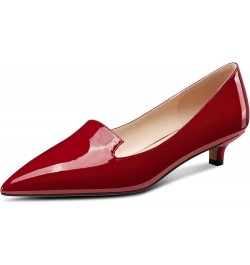 Womens Low Kitten Heel Pointed Toe Pumps Slip-on Casual Dress Patent Leather 1.2 Inches Shoes Burgundy Red $32.95 Pumps