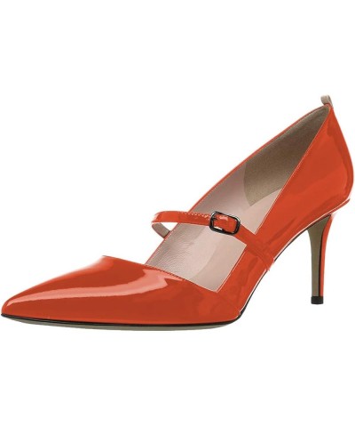 Women Mary Jane Pointed Toe Mid Heels Pumps Slip On Buckled Dress Formal Office Lady Shoes Size 4-15 US Orange $42.31 Pumps