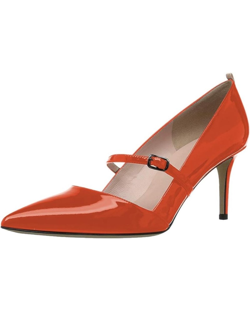 Women Mary Jane Pointed Toe Mid Heels Pumps Slip On Buckled Dress Formal Office Lady Shoes Size 4-15 US Orange $42.31 Pumps