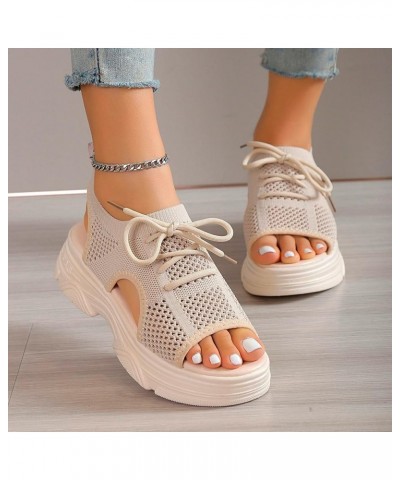 Women Summer Mesh Beach Slip On Sport Hollow Casual Open Toe Flat Soft Bottom Platform Chunky Sandals for Women 10 Beige $16....