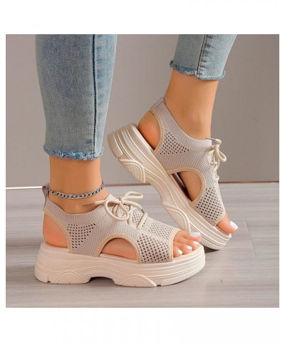 Women Summer Mesh Beach Slip On Sport Hollow Casual Open Toe Flat Soft Bottom Platform Chunky Sandals for Women 10 Beige $16....