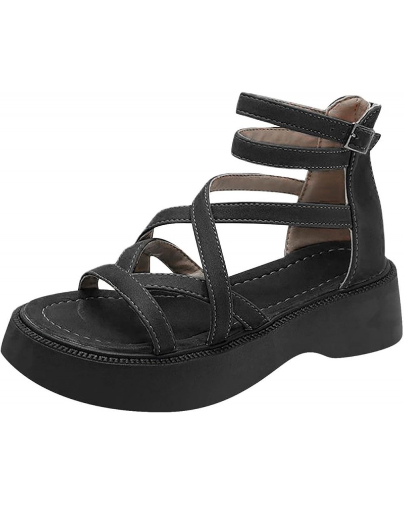 Flat Sandals, Women's Woven Platform Ankle Cross Strap Sandals Z 02-black $9.32 Sandals