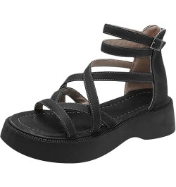 Flat Sandals, Women's Woven Platform Ankle Cross Strap Sandals Z 02-black $9.32 Sandals