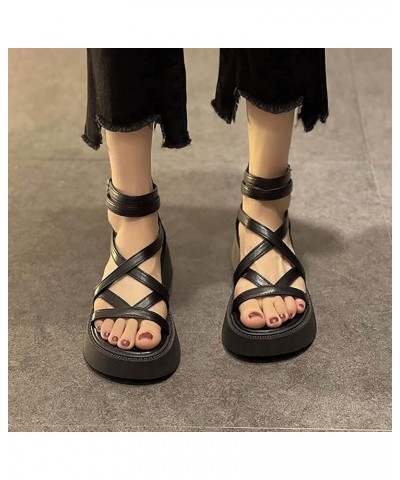 Flat Sandals, Women's Woven Platform Ankle Cross Strap Sandals Z 02-black $9.32 Sandals