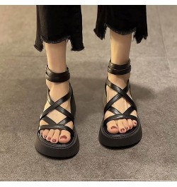 Flat Sandals, Women's Woven Platform Ankle Cross Strap Sandals Z 02-black $9.32 Sandals