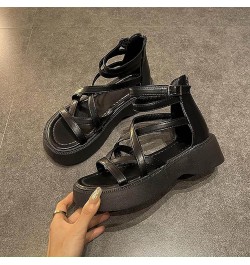 Flat Sandals, Women's Woven Platform Ankle Cross Strap Sandals Z 02-black $9.32 Sandals