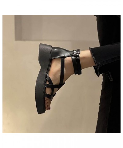 Flat Sandals, Women's Woven Platform Ankle Cross Strap Sandals Z 02-black $9.32 Sandals